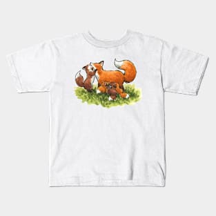 Fox Family watercolour painting Kids T-Shirt